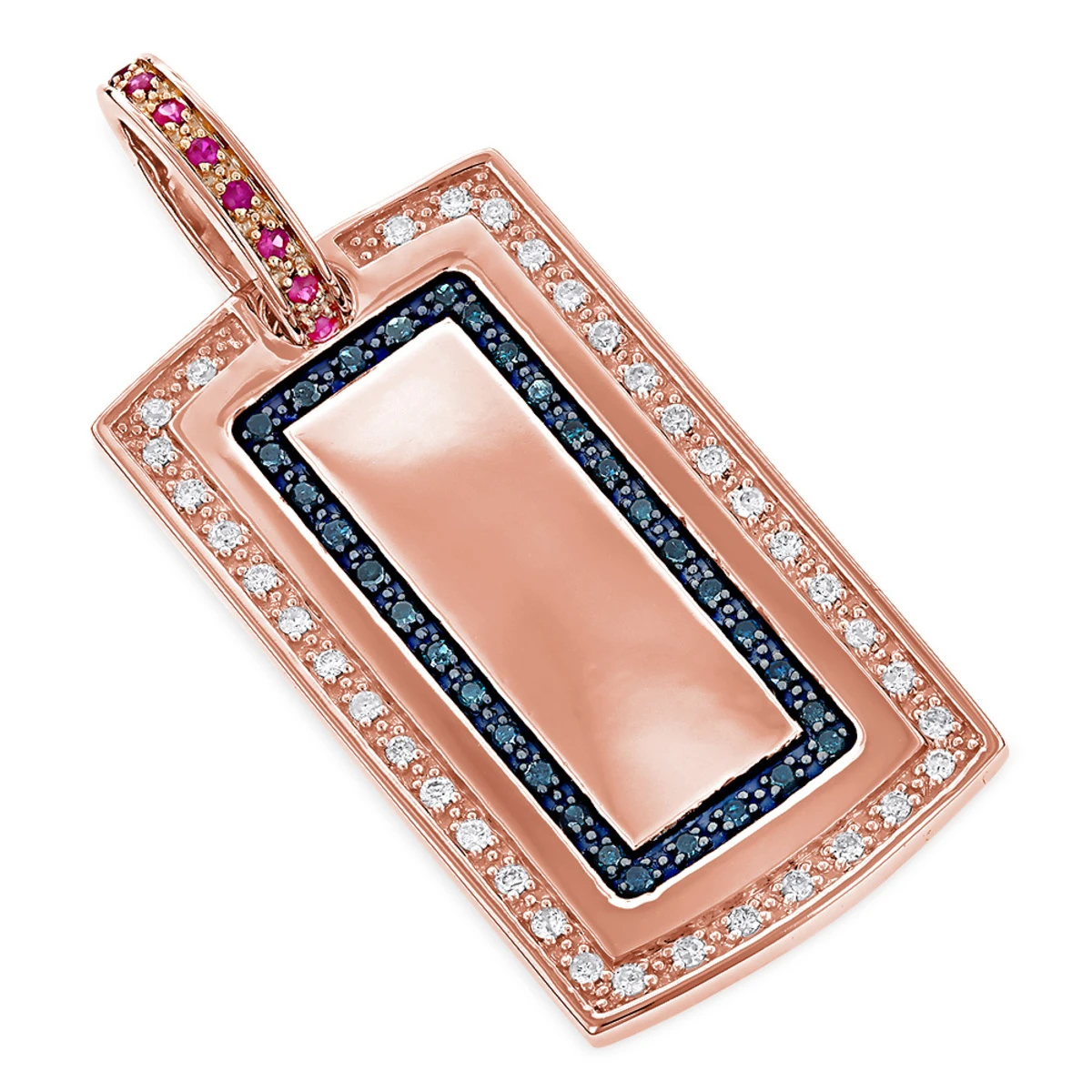 Diamond Dog Tag Military Pendant With Rubies & Diamonds 1.25ct 14K White Gold 3 Diamond Dog Tag Military Pendant With Rubies & Diamonds 1.25ct 14K White Gold - Image 3