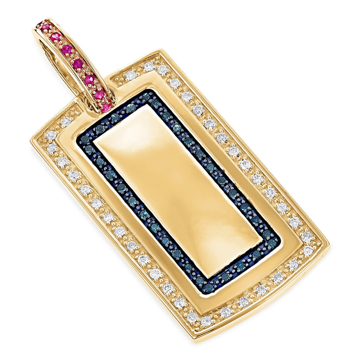 Diamond Dog Tag Military Pendant With Rubies & Diamonds 1.25ct 14K White Gold 2 Diamond Dog Tag Military Pendant With Rubies & Diamonds 1.25ct 14K White Gold - Image 2