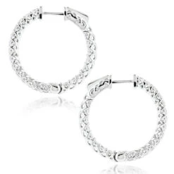 Diamond Hoops 14K White Gold Diamond Hoop Earrings Inside Out 1.87 -Urban Jewels Shop diamond hoops 14k diamond hoop earrings inside out 187 p 11 backwh