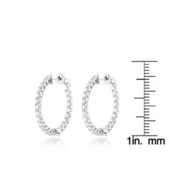 Diamond Hoops 14K White Gold Diamond Hoop Earrings Inside Out 1.87 -Urban Jewels Shop diamond hoops 14k diamond hoop earrings inside out 187 p 11 rulerwh