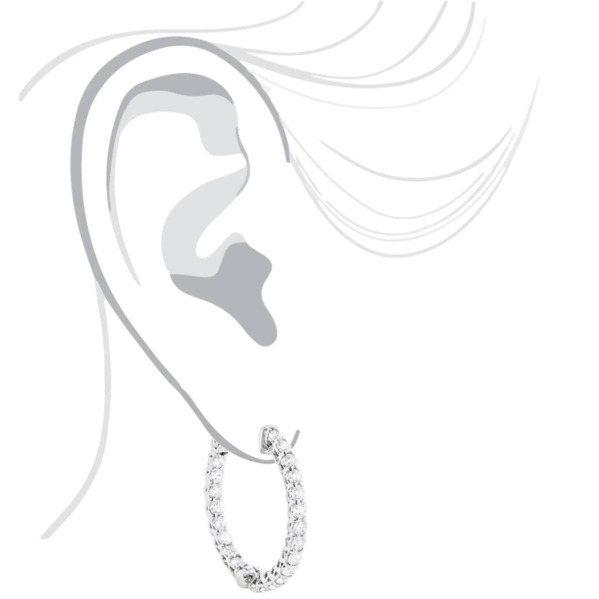 1in Diamond Hoops 14K White Gold Inside Out Diamond Hoop Earrings For Women 2.2ct 5 1in Diamond Hoops 14K White Gold Inside Out Diamond Hoop Earrings For Women 2.2ct - Image 5