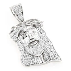 Diamond Jesus Head Pendant 0.75ct 10K White Gold Mini Jesus Face Charm