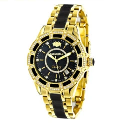 Diamond Men's & Women's Black Ceramic Yellow Gold Pld Luxurman Galaxy