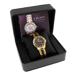 Diamond Men's & Women's Black Ceramic Yellow Gold Pld Luxurman Galaxy -Urban Jewels Shop diamond mens womens black ceramic watches yellow gold pld luxurman galaxybox