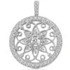 Diamond 14K White Gold Filigree Circle Diamond Pendant 1.15
