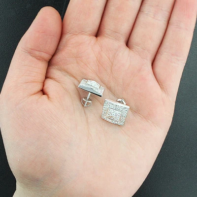 Diamond Pyramid Earrings 14K White Gold 1.40ct 2 Diamond Pyramid Earrings 14K White Gold 1.40ct - Image 2