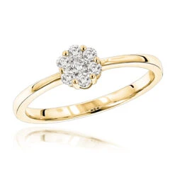 Engagement 14K Yellow Gold Cluster Diamond Promise Ring 22CT