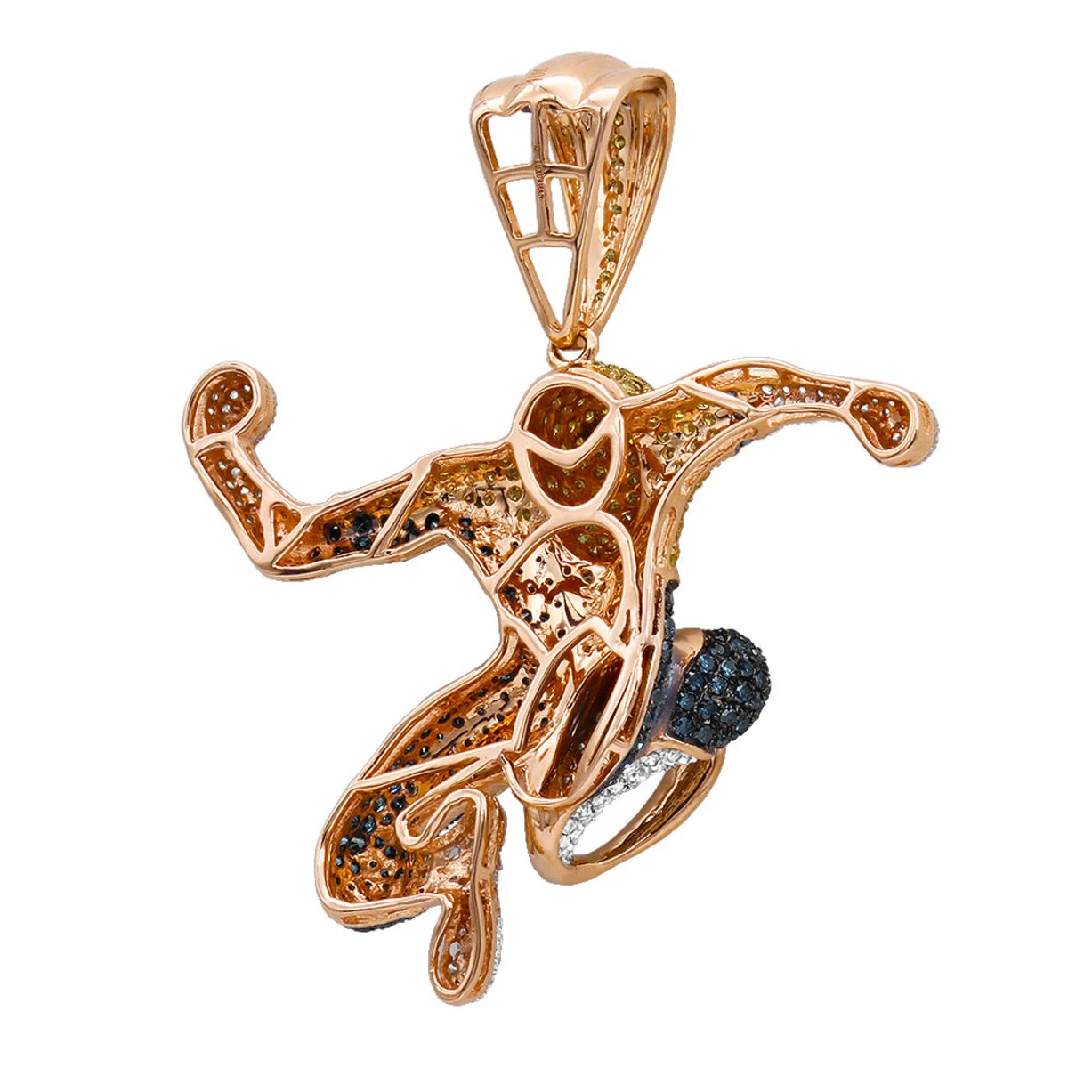 Real White Blue Yellow Diamond Spider-man Pendant 10K Rose Gold 3ct 6 Real White Blue Yellow Diamond Spider-man Pendant 10K Rose Gold 3ct - Image 6