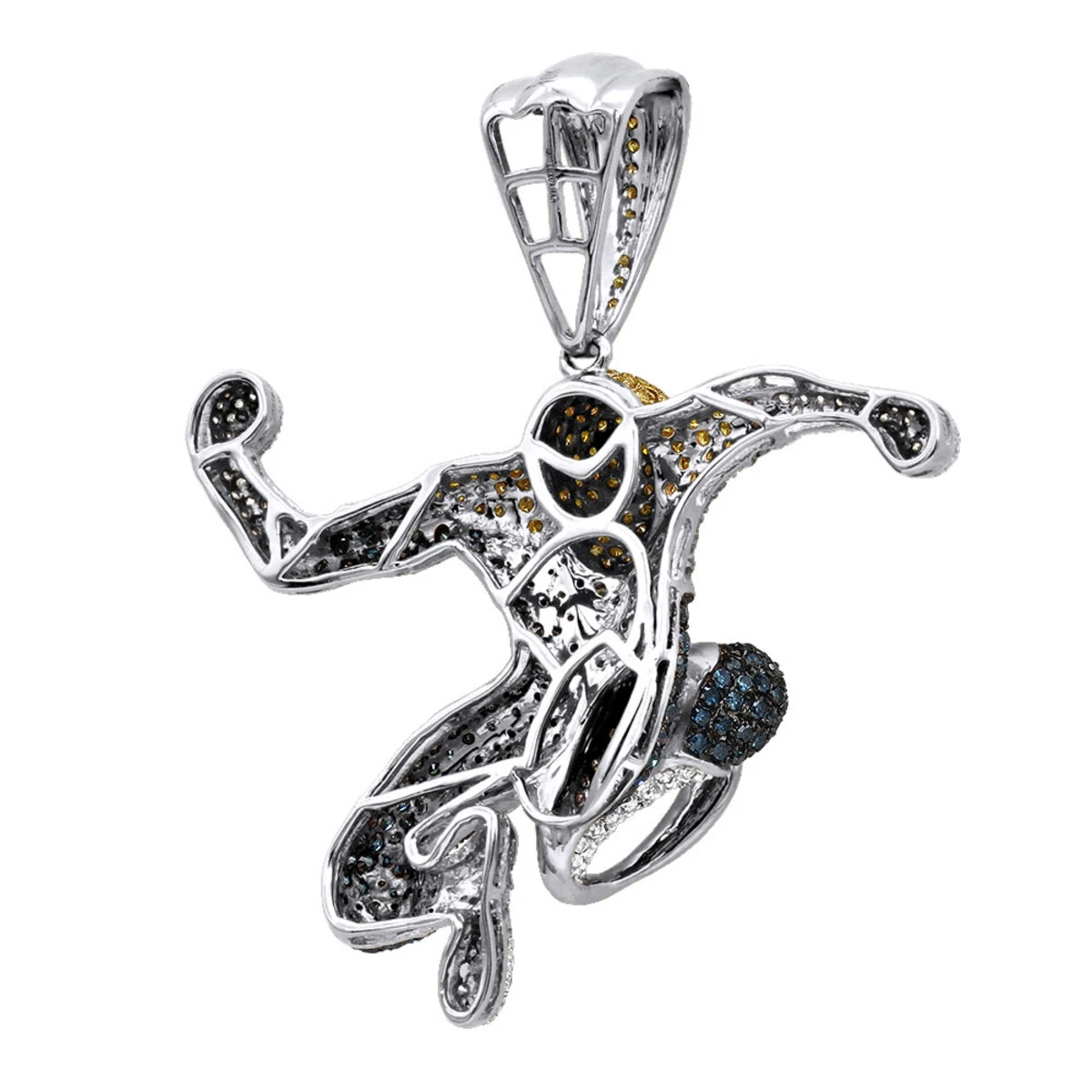 Real White Blue Yellow Diamond Spider-man Pendant 10K Rose Gold 3ct 4 Real White Blue Yellow Diamond Spider-man Pendant 10K Rose Gold 3ct - Image 4