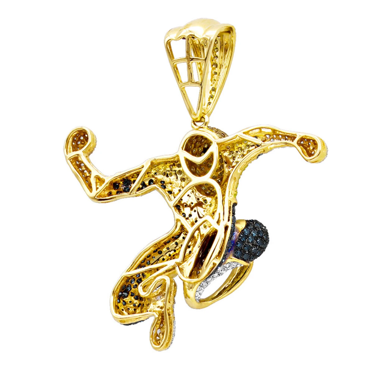 Real White Blue Yellow Diamond Spider-man Pendant 10K Rose Gold 3ct 5 Real White Blue Yellow Diamond Spider-man Pendant 10K Rose Gold 3ct - Image 5