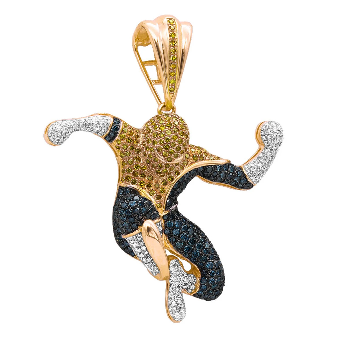 Real White Blue Yellow Diamond Spider-man Pendant 10K Rose Gold 3ct 1 Real White Blue Yellow Diamond Spider-man Pendant 10K Rose Gold 3ct