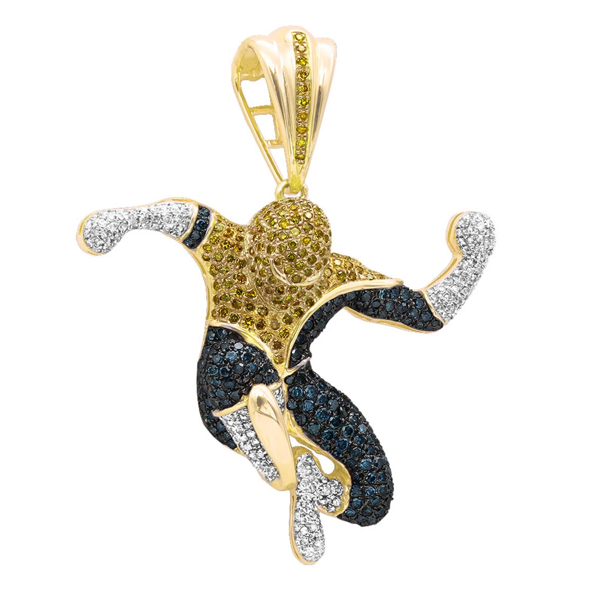 Real White Blue Yellow Diamond Spider-man Pendant 10K Rose Gold 3ct 2 Real White Blue Yellow Diamond Spider-man Pendant 10K Rose Gold 3ct - Image 2