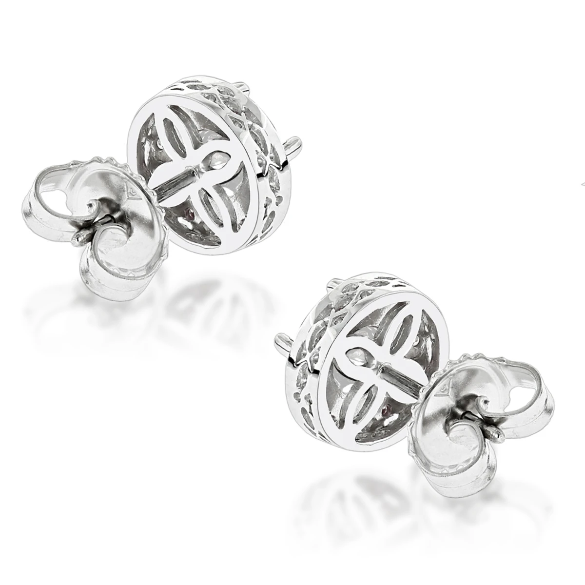 Diamond Studs 14K White Gold Cluster Diamond Stud Earrings .82ct 4 Diamond Studs 14K White Gold Cluster Diamond Stud Earrings .82ct - Image 4