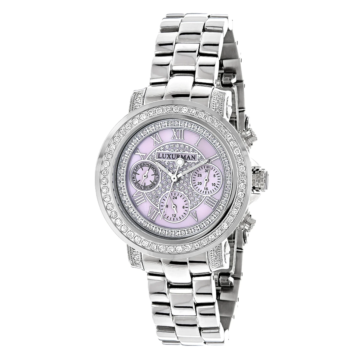 Diamond For Women 2ct Bezel Pink MOP Luxurman Montana 1 Diamond For Women 2ct Bezel Pink MOP Luxurman Montana