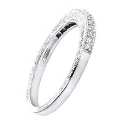 Diamond Wedding Band For Women 1/3ct Thin Antique Style Ring 14K White Gold -Urban Jewels Shop diamond wedding band for women 12ct thin antique style ring 14k gold backwh