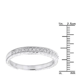 Diamond Wedding Band For Women 1/3ct Thin Antique Style Ring 14K White Gold -Urban Jewels Shop diamond wedding band for women 12ct thin antique style ring 14k gold rulerwh