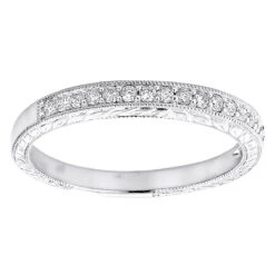 Diamond Wedding Band For Women 1/3ct Thin Antique Style Ring 14K White Gold