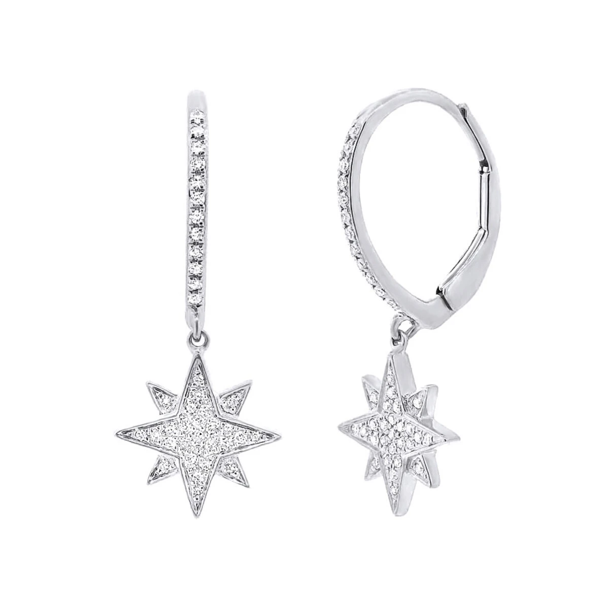 Drop Earrings Solid 14K White Gold Genuine Diamond Star Earrings Dangles For Women 1 Drop Earrings Solid 14K White Gold Genuine Diamond Star Earrings Dangles For Women