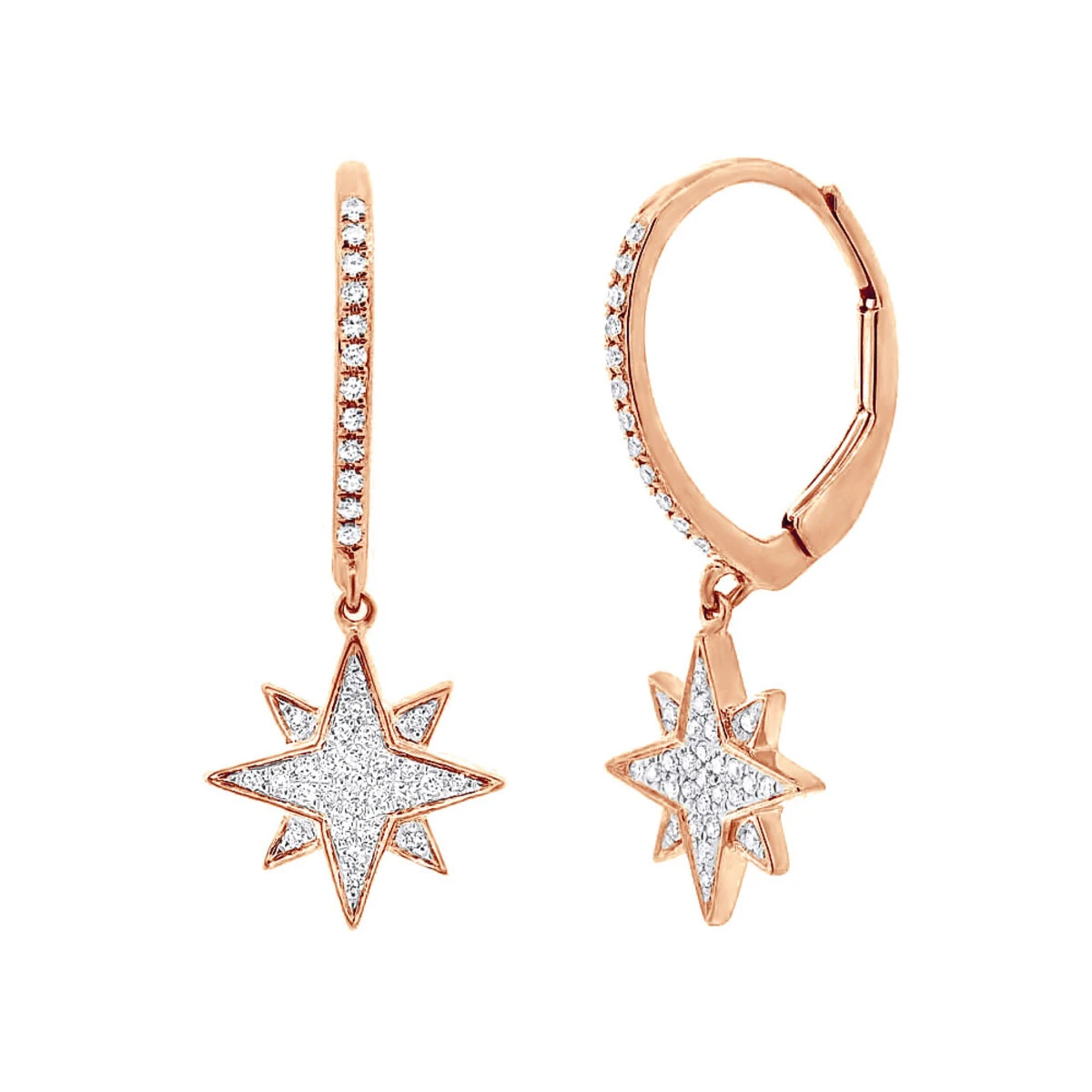 Drop Earrings Solid 14K White Gold Genuine Diamond Star Earrings Dangles For Women 3 Drop Earrings Solid 14K White Gold Genuine Diamond Star Earrings Dangles For Women - Image 3