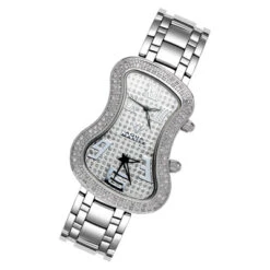 Dual Time Zone Aqua Master Encrusted Dial Diamond Watch 1.5ct