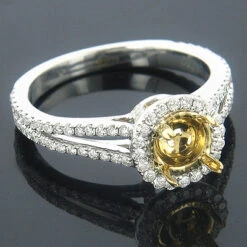 Halo Engagement Ring Settings 18K White Gold Diamond Ring Setting .64ct