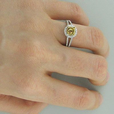 Halo Engagement Ring Settings 18K White Gold Diamond Ring Setting .64ct 3 Halo Engagement Ring Settings 18K White Gold Diamond Ring Setting .64ct - Image 3