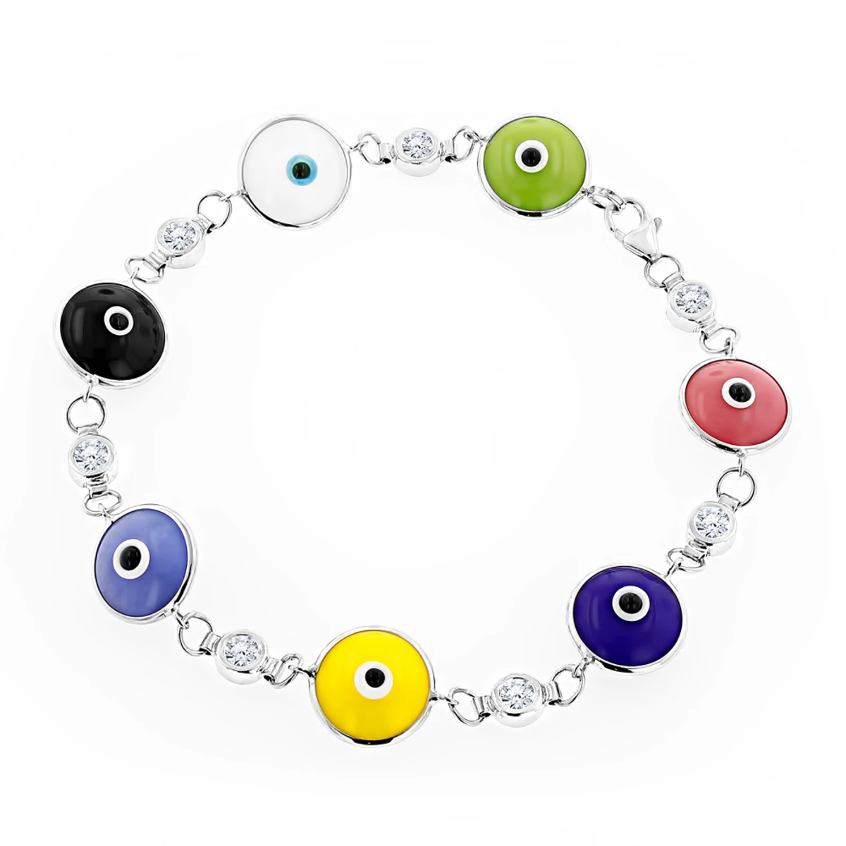 Evil Eyes 14K White Gold Diamond Evil Eye Bracelet Multicolor 0.70 1 Evil Eyes 14K White Gold Diamond Evil Eye Bracelet Multicolor 0.70