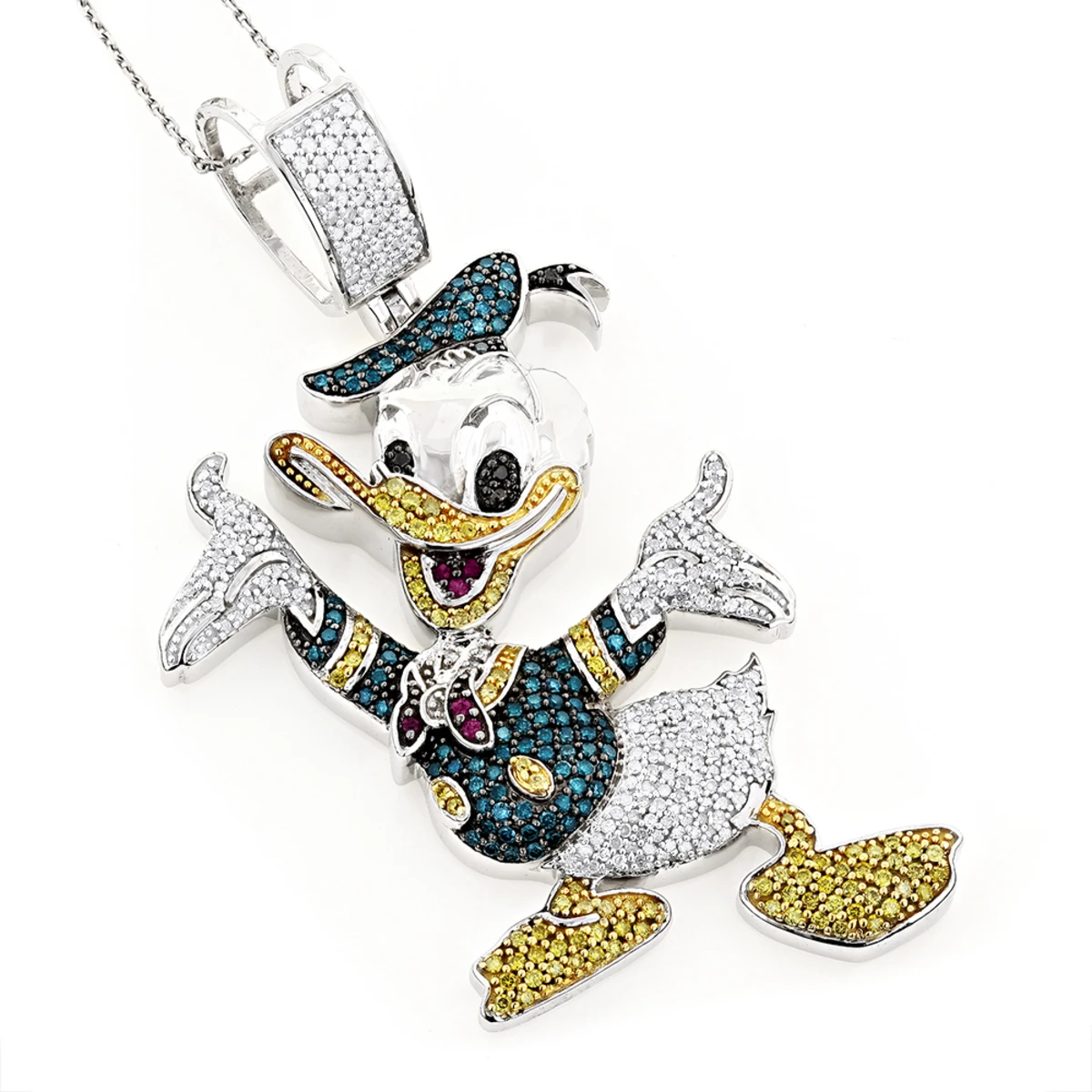 Fancy Diamond 10K White Gold Donald Duck Pendant 4.08ct 1 Fancy Diamond 10K White Gold Donald Duck Pendant 4.08ct