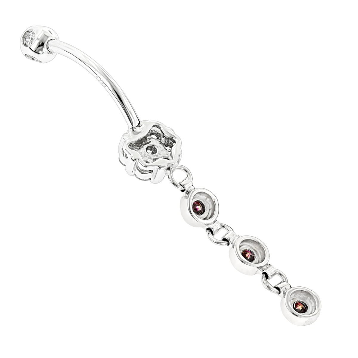 14K White Gold White & Pink Diamond Belly Button Flower Ring 0.75ct 4 14K White Gold White & Pink Diamond Belly Button Flower Ring 0.75ct - Image 4