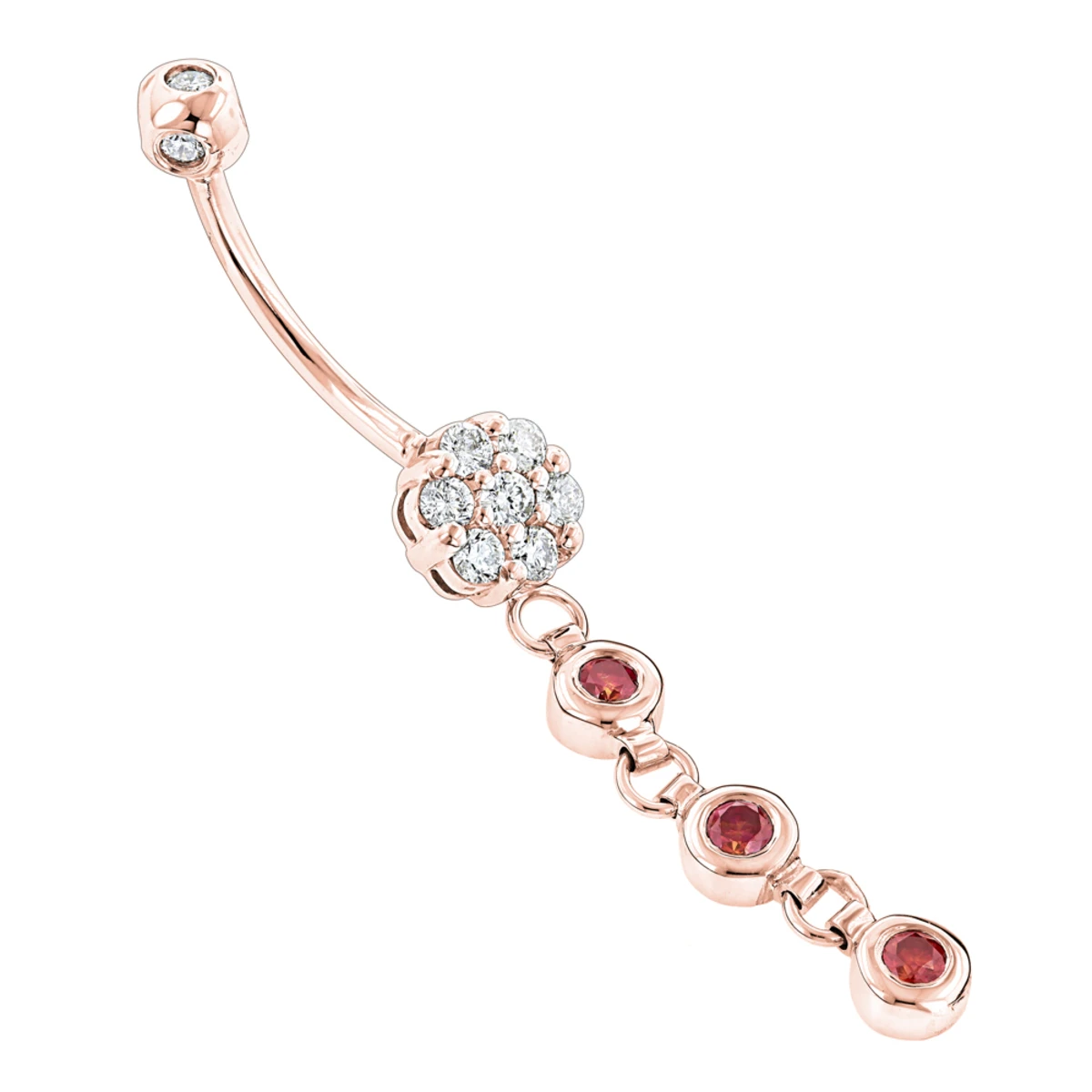 14K White Gold White & Pink Diamond Belly Button Flower Ring 0.75ct 3 14K White Gold White & Pink Diamond Belly Button Flower Ring 0.75ct - Image 3