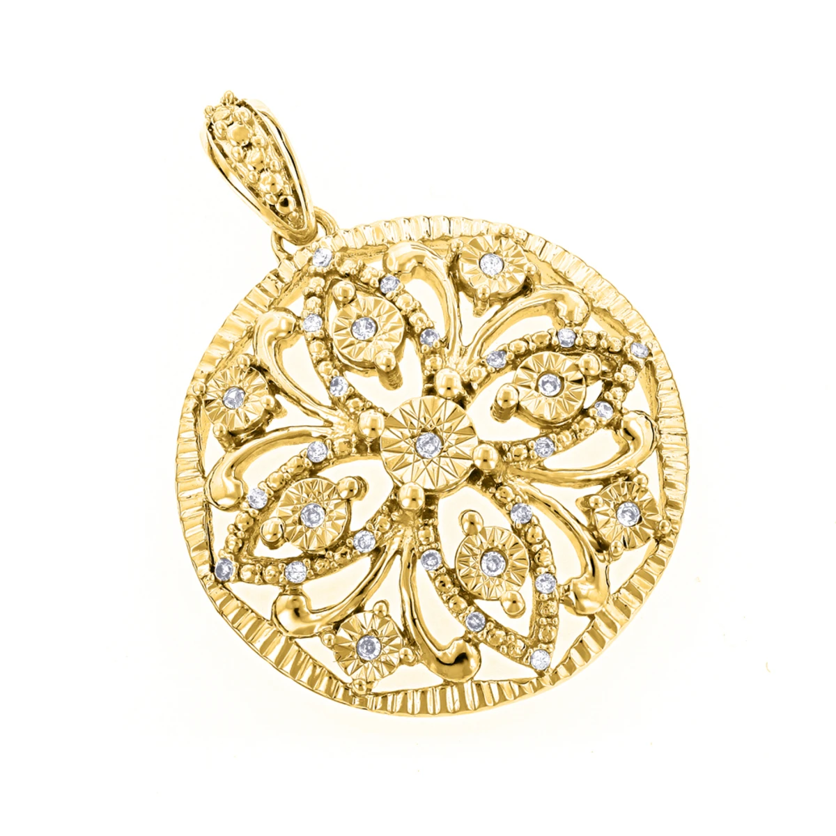 Ladies Diamond Medallion Flower Pendant 0.12ct 10K White Gold 2 Ladies Diamond Medallion Flower Pendant 0.12ct 10K White Gold - Image 2