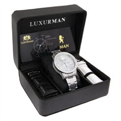 Fully Iced Out Luxurman Men's Diamond Watch 3 Carats Liberty -Urban Jewels Shop fully iced out watches luxurman mens diamond watch 3 carats liberty box