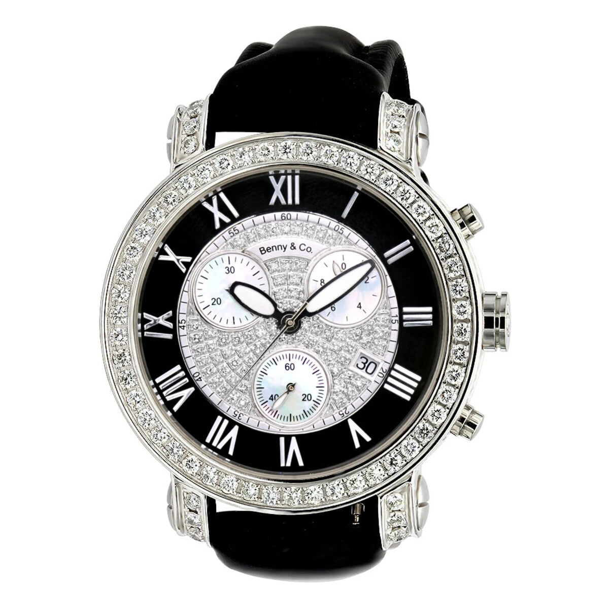 6.5 Carats G VS Diamonds Swiss Made Men's Diamond Watch Benny And Co 44mm Case Black Dial 1 6.5 Carats G VS Diamonds Swiss Made Men's Diamond Watch Benny And Co 44mm Case Black Dial