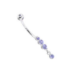 Gemstone Body Jewelry 14K White Gold Dangling Belly Button Ring 0.4ct Tanzanites