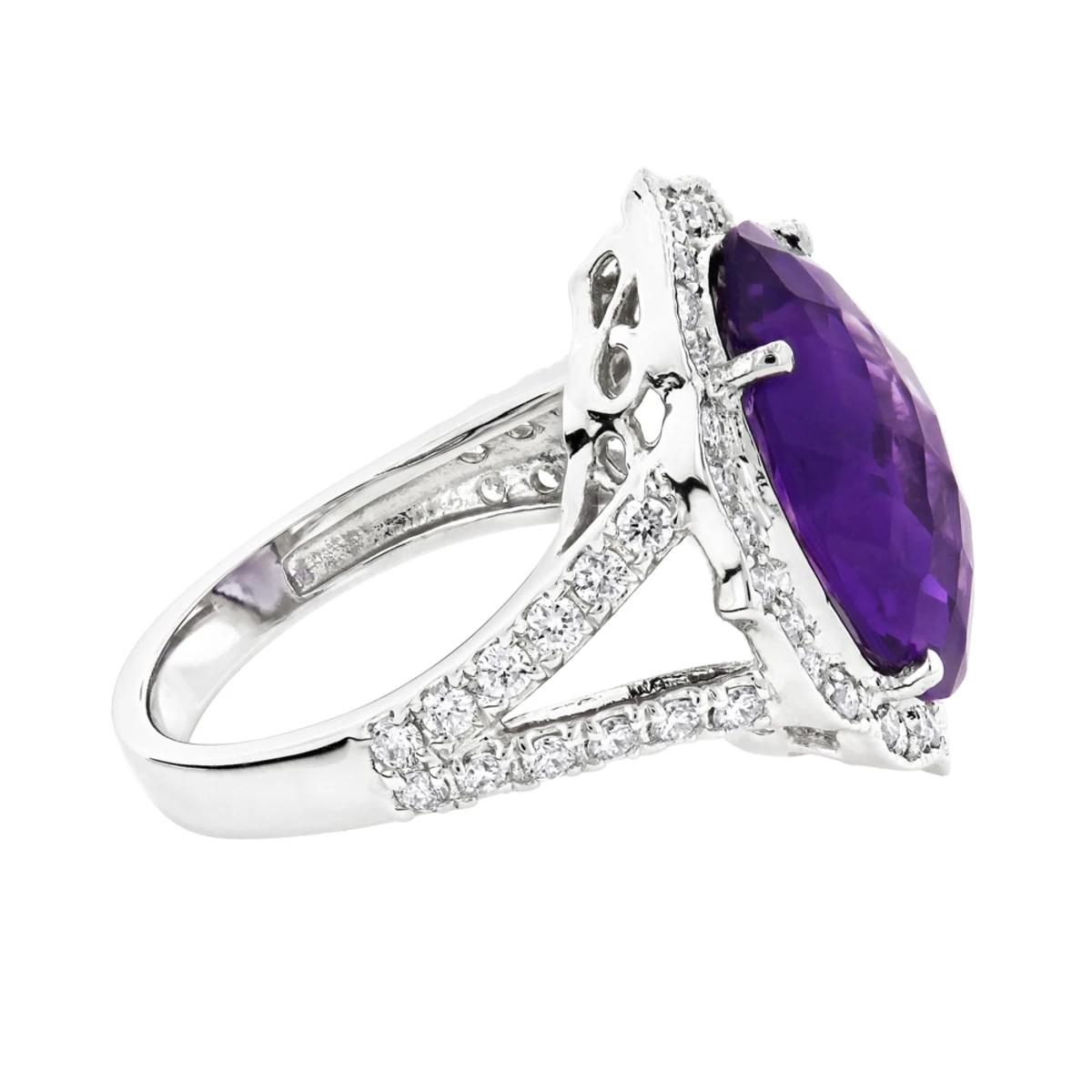 14K White Gold Diamond Purple Amethyst Cocktail Ring 0.9 Ct 4 14K White Gold Diamond Purple Amethyst Cocktail Ring 0.9 Ct - Image 4