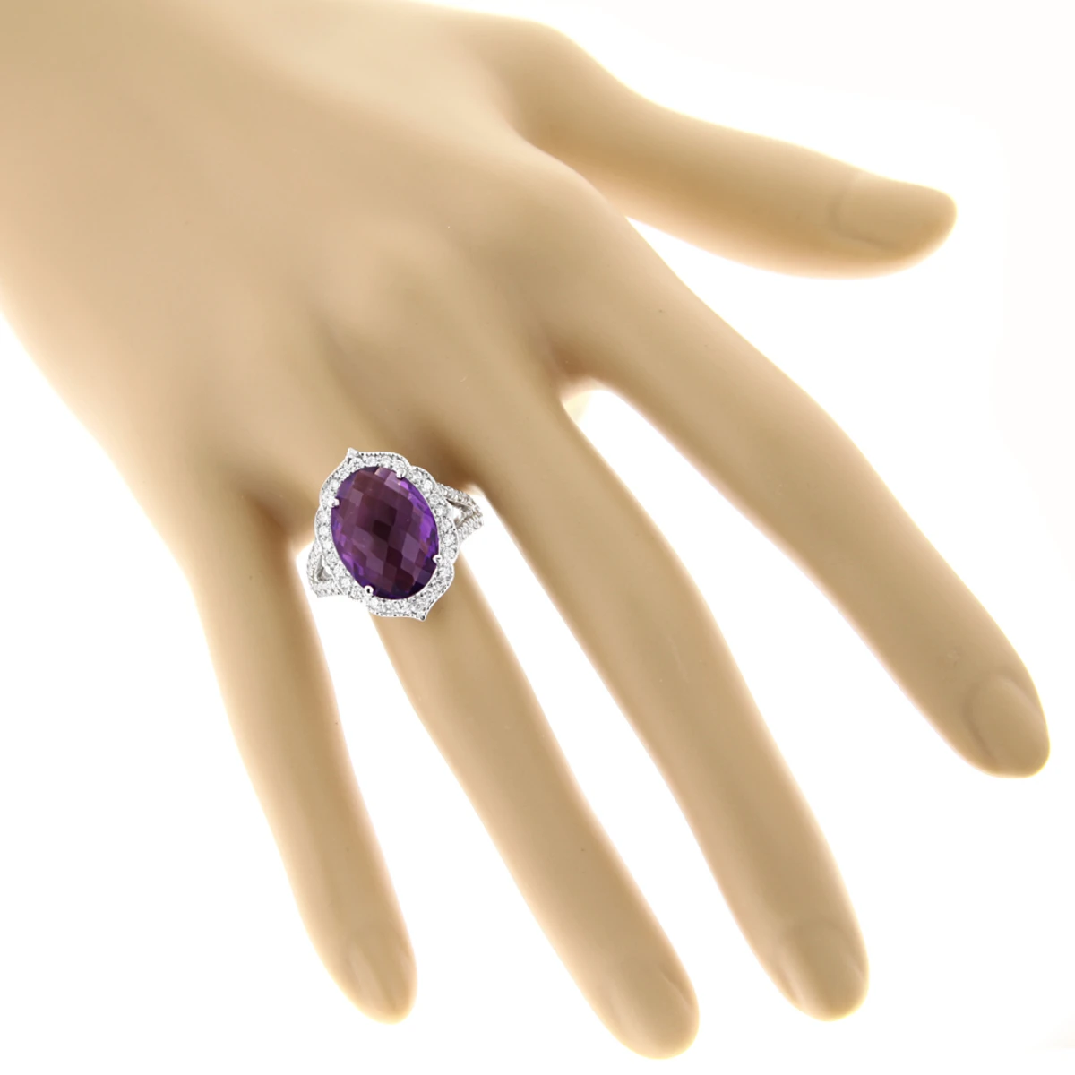14K White Gold Diamond Purple Amethyst Cocktail Ring 0.9 Ct 5 14K White Gold Diamond Purple Amethyst Cocktail Ring 0.9 Ct - Image 5