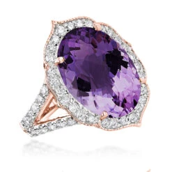 14K White Gold Diamond Purple Amethyst Cocktail Ring 0.9 Ct 8 14K White Gold Diamond Purple Amethyst Cocktail Ring 0.9 Ct -Urban Jewels Shop gemstone cocktail rings 14k white gold diamond purple amethyst ring 075ct ro