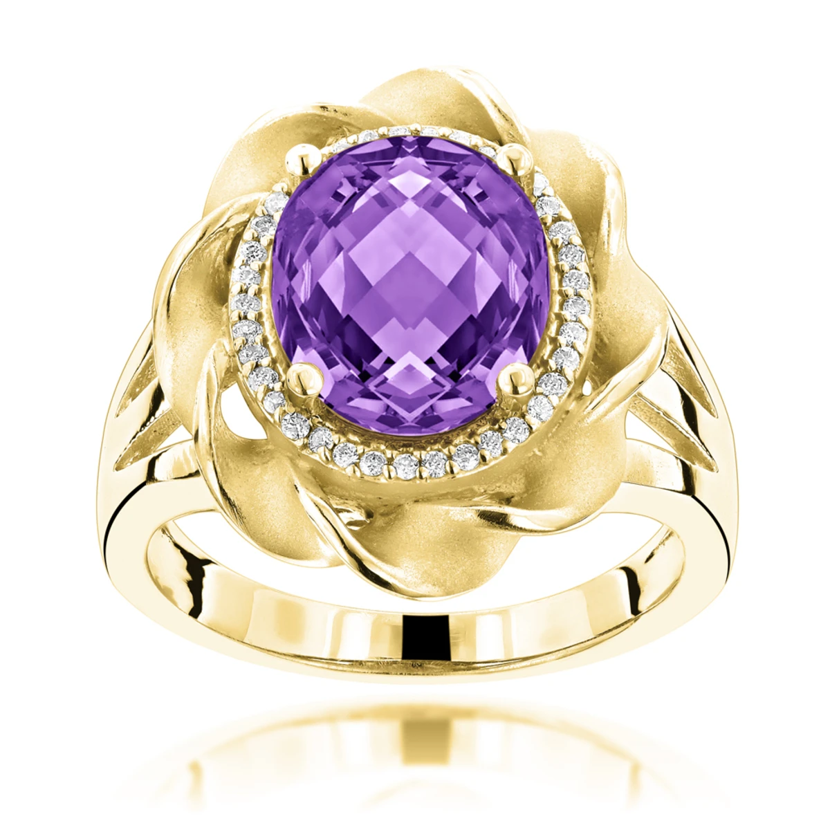 14K White Gold Amethyst Diamond Flower Ring 0.13ct 2 14K White Gold Amethyst Diamond Flower Ring 0.13ct - Image 2
