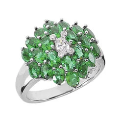 Ladies Diamond And Emerald Ring 14K White Gold 0.24ctd 4.40ct