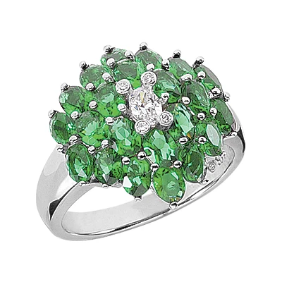 Ladies Diamond And Emerald Ring 14K White Gold 0.24ctd 4.40ct 1 Ladies Diamond And Emerald Ring 14K White Gold 0.24ctd 4.40ct