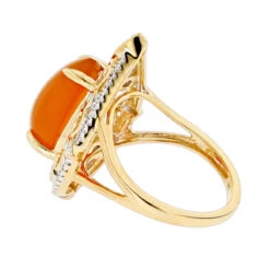14K Yellow Gold Orange Aventurine Diamond Ring 5ct -Urban Jewels Shop gemstone jewelry orange aventurine diamond ring 5ct 14k backye