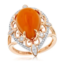 14K Yellow Gold Orange Aventurine Diamond Ring 5ct -Urban Jewels Shop gemstone jewelry orange aventurine diamond ring 5ct 14k ro