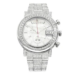 Genuine Men's Gucci G-Chrono Diamond Watch White Dial 12ct YA101339