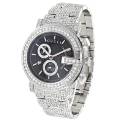 Real Diamond Men's Gucci G-Chrono Watch 101M Iced Out 15 Carats YA101309