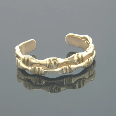 Thin Solid 14K Yellow Gold Toe Ring Bamboo Motif 1 Thin Solid 14K Yellow Gold Toe Ring Bamboo Motif