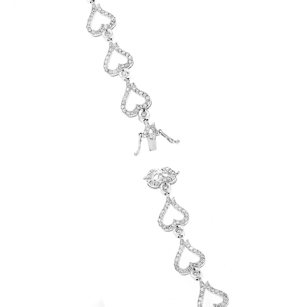 Gold Diamond Heart Bracelet 14K White Gold 3.26ct 1 Gold Diamond Heart Bracelet 14K White Gold 3.26ct