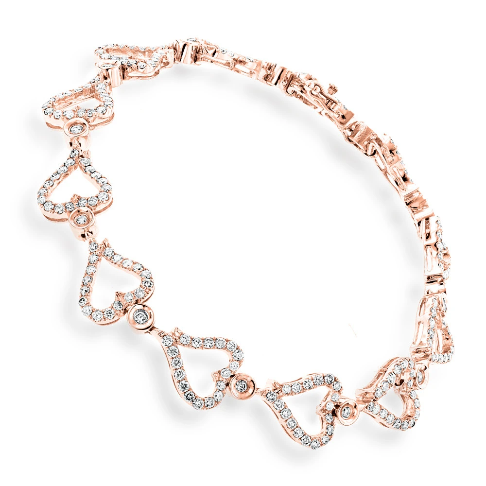 Gold Diamond Heart Bracelet 14K White Gold 3.26ct 4 Gold Diamond Heart Bracelet 14K White Gold 3.26ct - Image 4