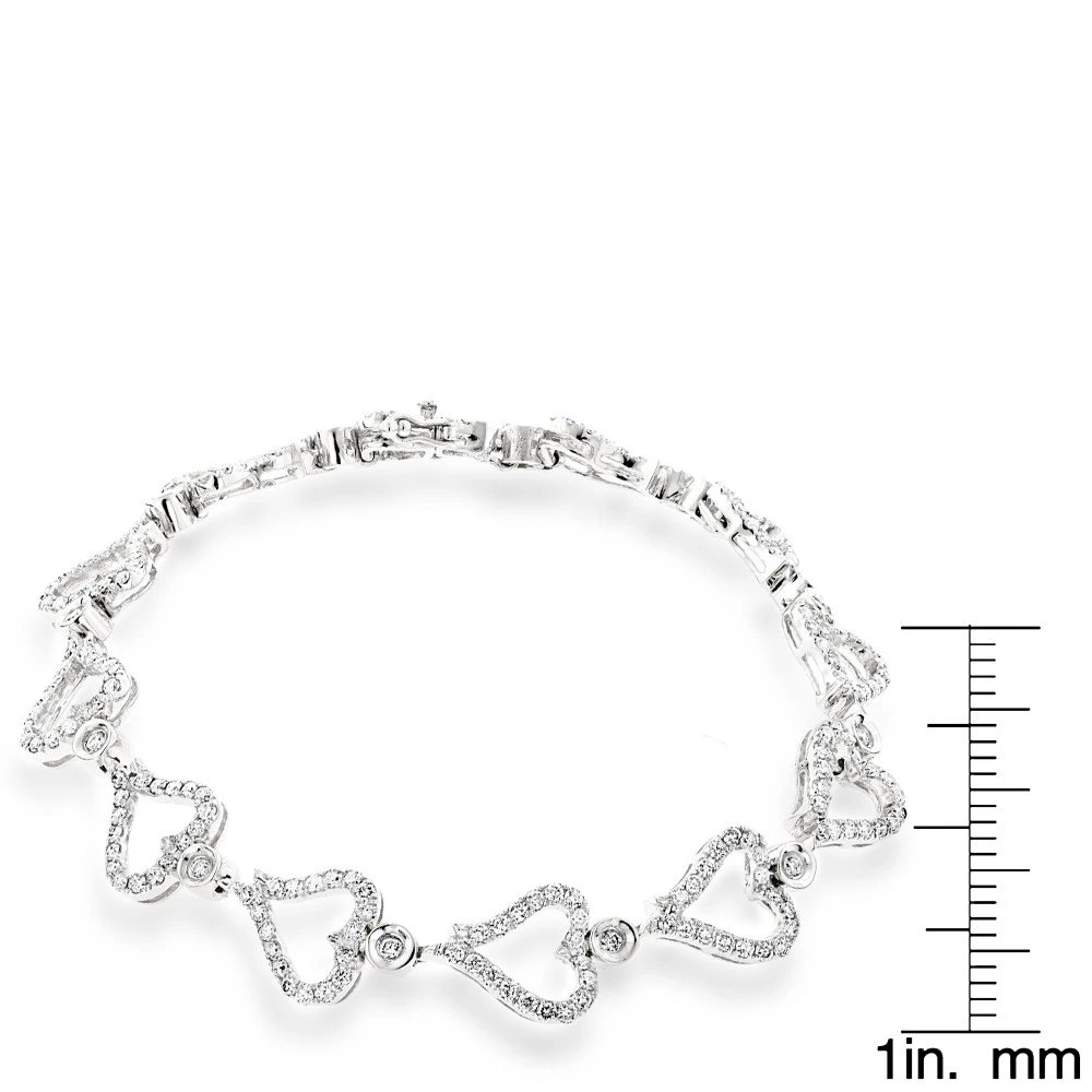 Gold Diamond Heart Bracelet 14K White Gold 3.26ct 6 Gold Diamond Heart Bracelet 14K White Gold 3.26ct - Image 6