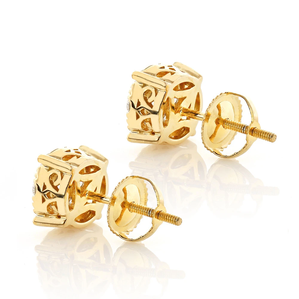 Gold Round Diamond Cluster Earrings 1.3ct 14K White Gold 3 Gold Round Diamond Cluster Earrings 1.3ct 14K White Gold - Image 3