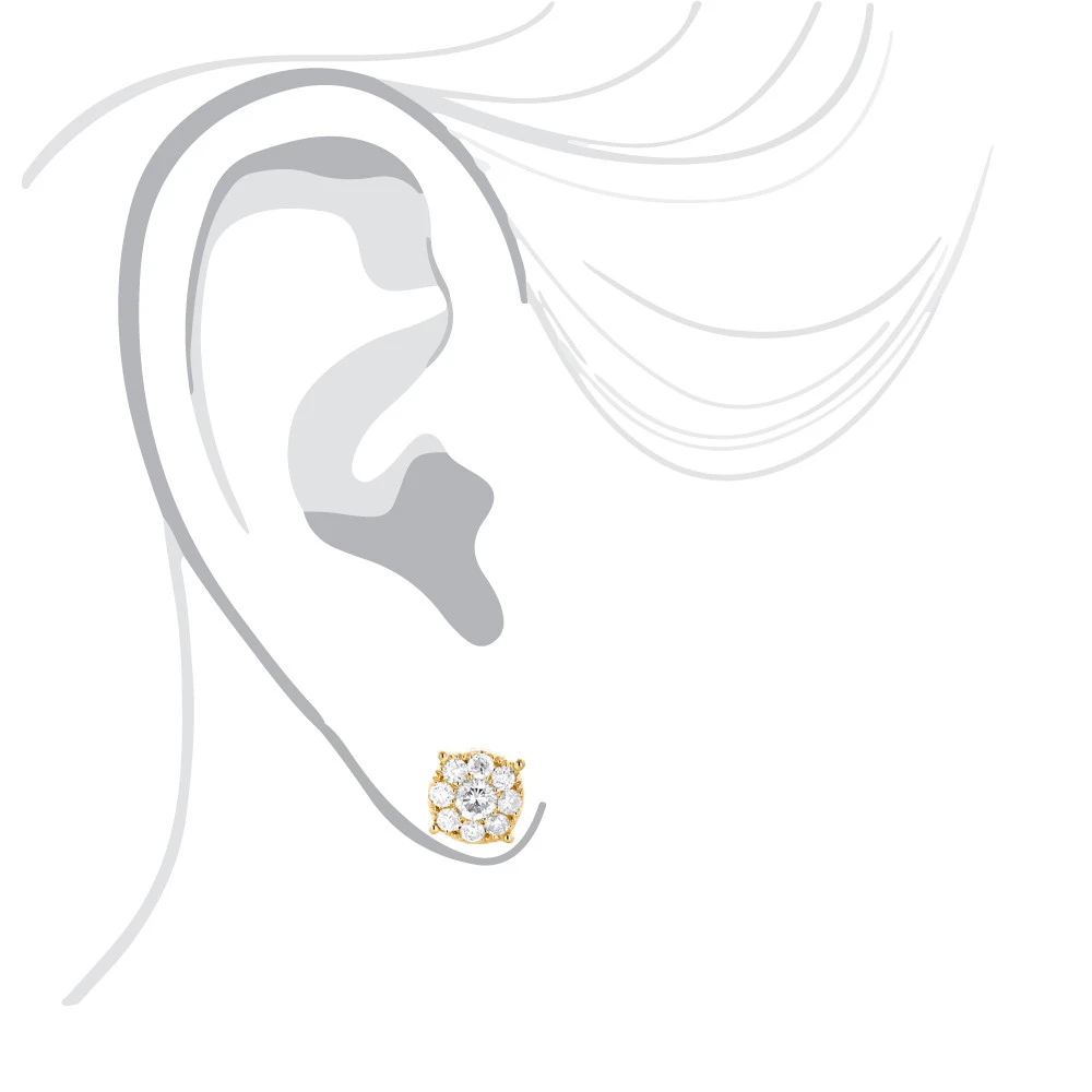 Gold Round Diamond Cluster Earrings 1.3ct 14K White Gold 4 Gold Round Diamond Cluster Earrings 1.3ct 14K White Gold - Image 4